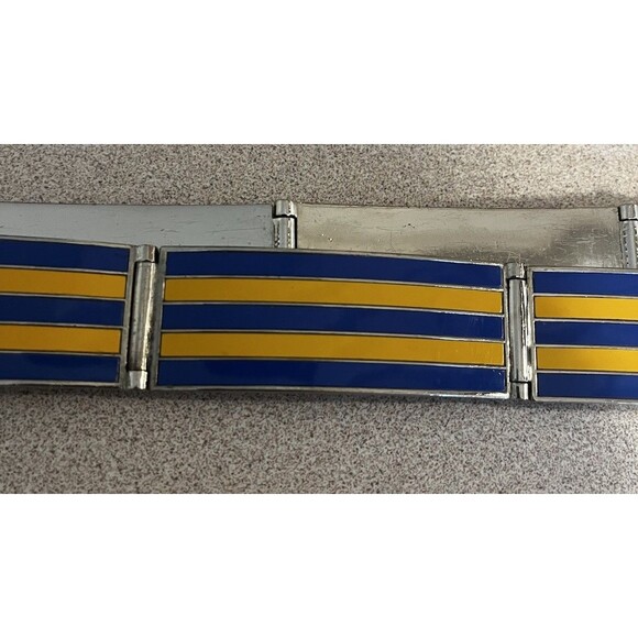 GUCCI Metal/Enamel Buckle Hip Belt Vintage 70s Blue Yellow Stripe main image 15